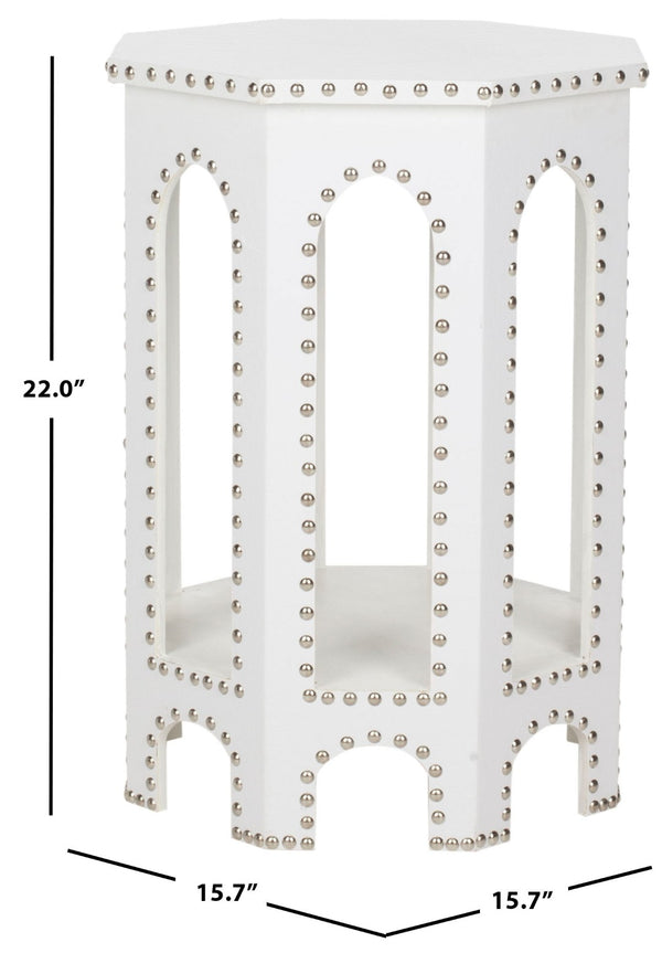 Safavieh Nara End Table - Contemporary White Accent Table With Gothic Design & Elegant Nail Head Details FOX9501C