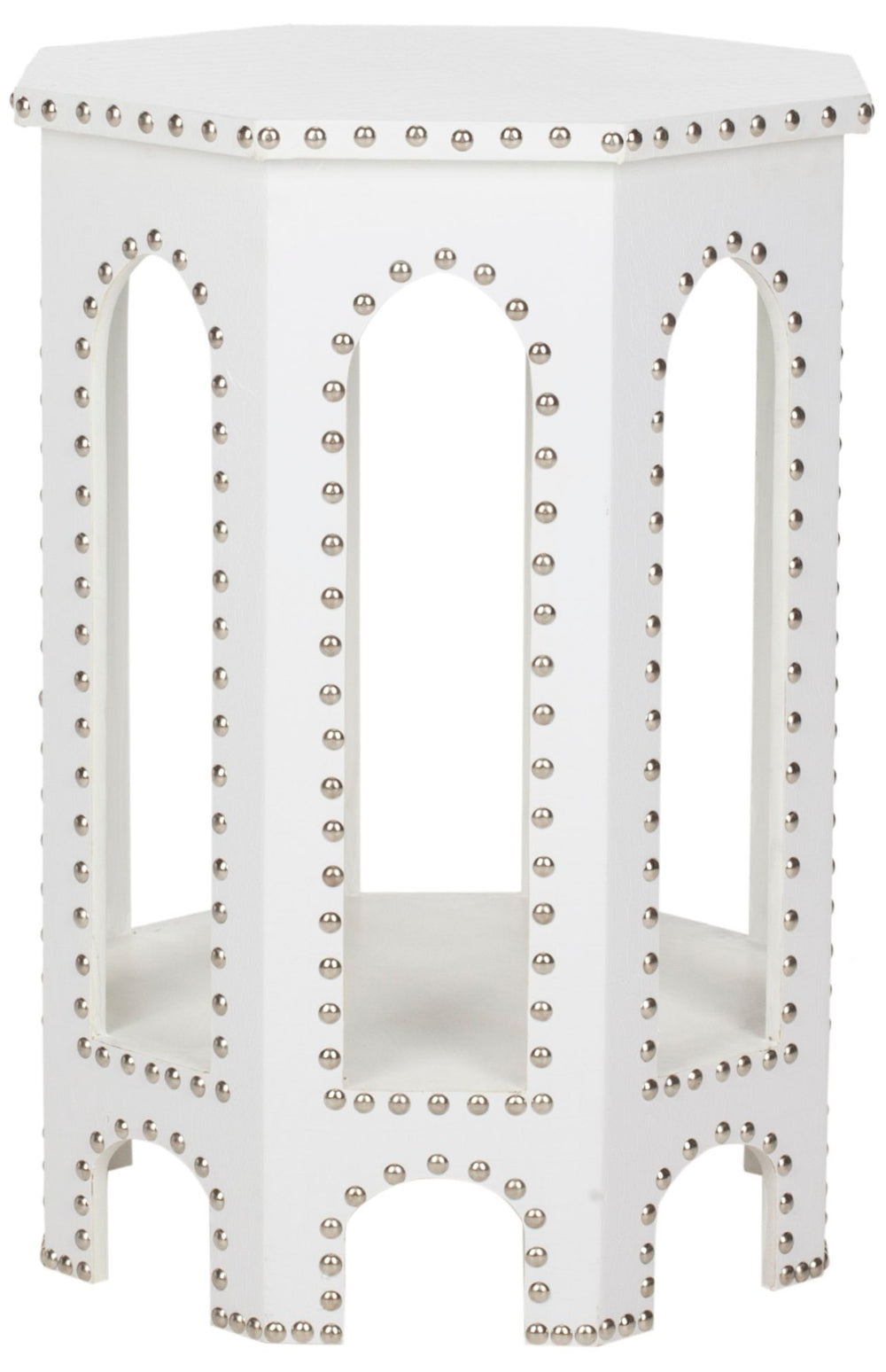 Safavieh Nara End Table - Contemporary White Accent Table With Gothic Design & Elegant Nail Head Details FOX9501C
