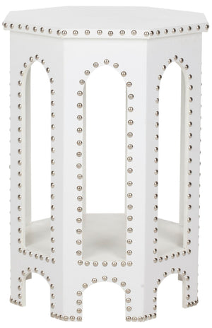 Safavieh Nara End Table - Contemporary White Accent Table With Gothic Design & Elegant Nail Head Details FOX9501C