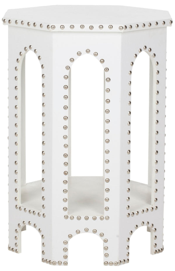 Safavieh Nara End Table - Contemporary White Accent Table With Gothic Design & Elegant Nail Head Details FOX9501C