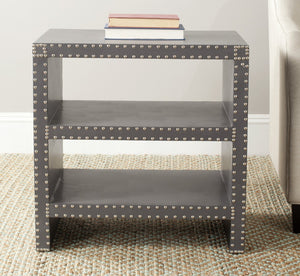 Safavieh Lacey Two-Tier Grey Side Table With Nail-Head Accents For Modern Living Room & Bedroom Style FOX9502A