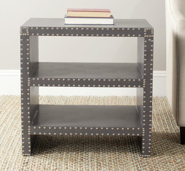 Safavieh Lacey Two-Tier Grey Side Table With Nail-Head Accents For Modern Living Room & Bedroom Style FOX9502A