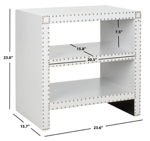 Safavieh Lacey Two-Tier White Side Table - Chic Storage Solution With Nailhead Trim For Modern Interiors FOX9502C