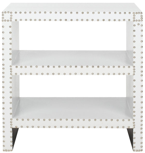 Safavieh Lacey Two-Tier White Side Table - Chic Storage Solution With Nailhead Trim For Modern Interiors FOX9502C