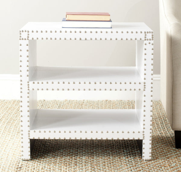 Safavieh Lacey Two-Tier White Side Table - Chic Storage Solution With Nailhead Trim For Modern Interiors FOX9502C