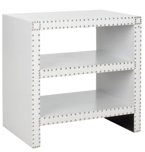 Safavieh Lacey Two-Tier White Side Table - Chic Storage Solution With Nailhead Trim For Modern Interiors FOX9502C