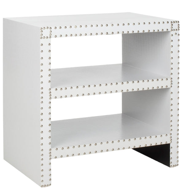 Safavieh Lacey Two-Tier White Side Table - Chic Storage Solution With Nailhead Trim For Modern Interiors FOX9502C