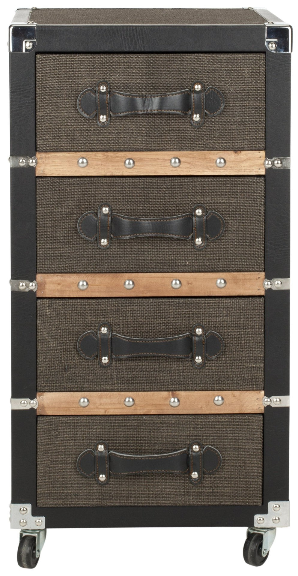Safavieh Brent Vintage-Inspired 4-Drawer Rolling Chest With Smooth Casters - Stylish Storage In Black-Brown-Silver FOX9504A