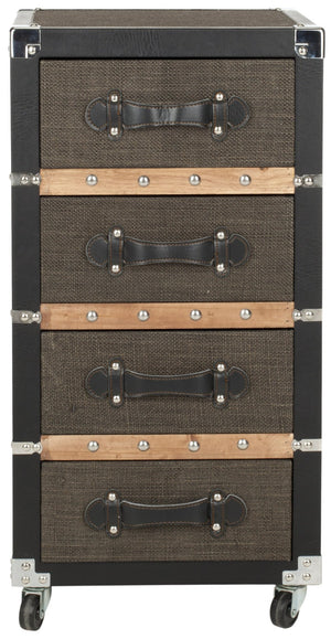Safavieh Brent Vintage-Inspired 4-Drawer Rolling Chest With Smooth Casters - Stylish Storage In Black-Brown-Silver FOX9504A