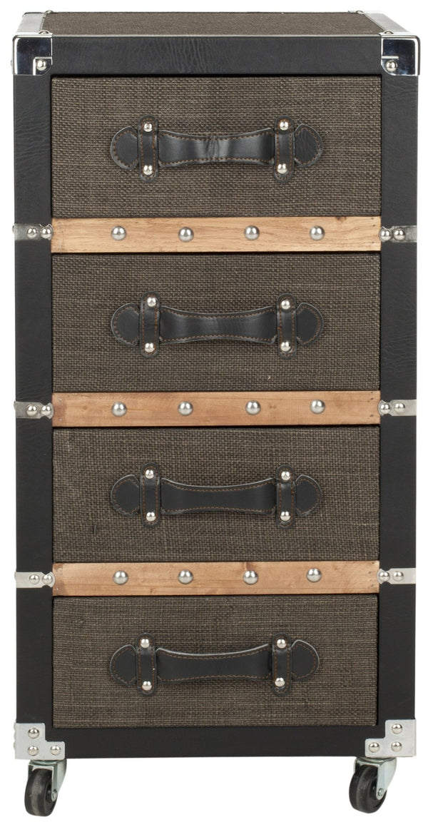 Safavieh Brent Vintage-Inspired 4-Drawer Rolling Chest With Smooth Casters - Stylish Storage In Black-Brown-Silver FOX9504A