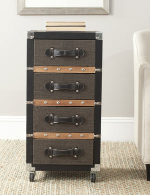 Safavieh Brent Vintage-Inspired 4-Drawer Rolling Chest With Smooth Casters - Stylish Storage In Black-Brown-Silver FOX9504A