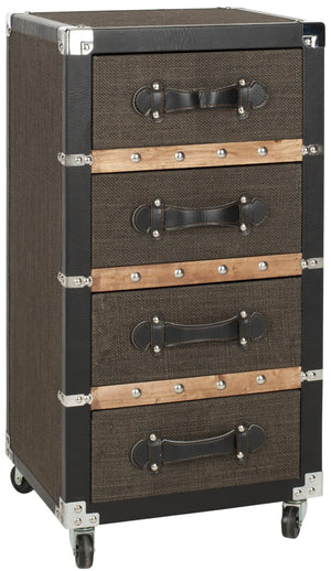 Safavieh Brent Vintage-Inspired 4-Drawer Rolling Chest With Smooth Casters - Stylish Storage In Black-Brown-Silver FOX9504A