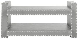 Safavieh Garson Accent Table - Stylish Pu Leather Design With Nailhead Trim For Modern Living Spaces Grey FOX9510A