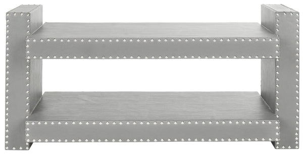 Safavieh Garson Accent Table - Stylish Pu Leather Design With Nailhead Trim For Modern Living Spaces Grey FOX9510A