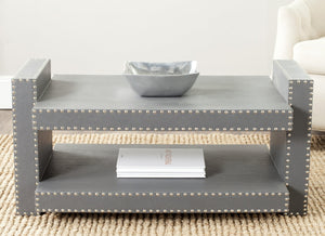 Safavieh Garson Accent Table - Stylish Pu Leather Design With Nailhead Trim For Modern Living Spaces Grey FOX9510A