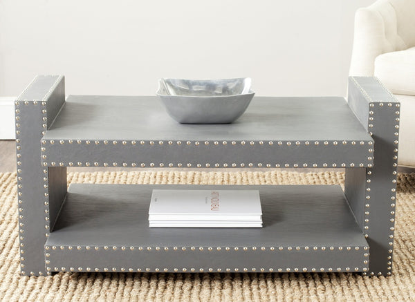 Safavieh Garson Accent Table - Stylish Pu Leather Design With Nailhead Trim For Modern Living Spaces Grey FOX9510A