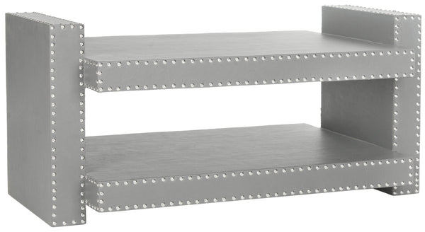 Safavieh Garson Accent Table - Stylish Pu Leather Design With Nailhead Trim For Modern Living Spaces Grey FOX9510A