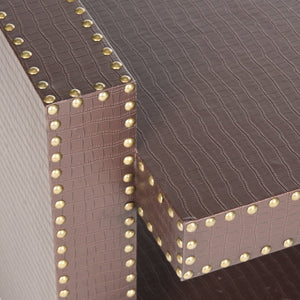 Safavieh Garson Accent Table - Stylish Pu Leather Design With Nailhead Trim For Modern Living Spaces Brown FOX9510C