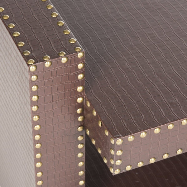 Safavieh Garson Accent Table - Stylish Pu Leather Design With Nailhead Trim For Modern Living Spaces Brown FOX9510C