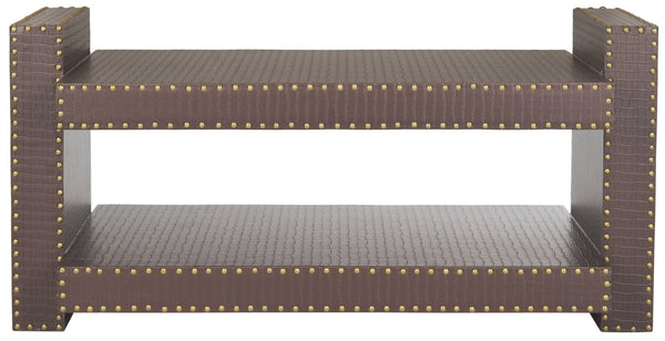 Safavieh Garson Accent Table - Stylish Pu Leather Design With Nailhead Trim For Modern Living Spaces Brown FOX9510C