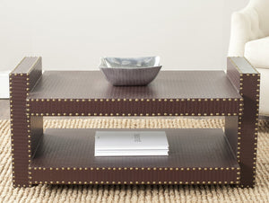Safavieh Garson Accent Table - Stylish Pu Leather Design With Nailhead Trim For Modern Living Spaces Brown FOX9510C