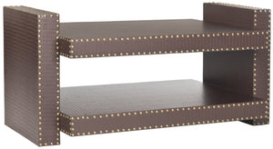 Safavieh Garson Accent Table - Stylish Pu Leather Design With Nailhead Trim For Modern Living Spaces Brown FOX9510C