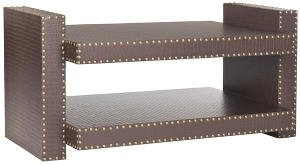 Safavieh Garson Accent Table - Stylish Pu Leather Design With Nailhead Trim For Modern Living Spaces Brown FOX9510C