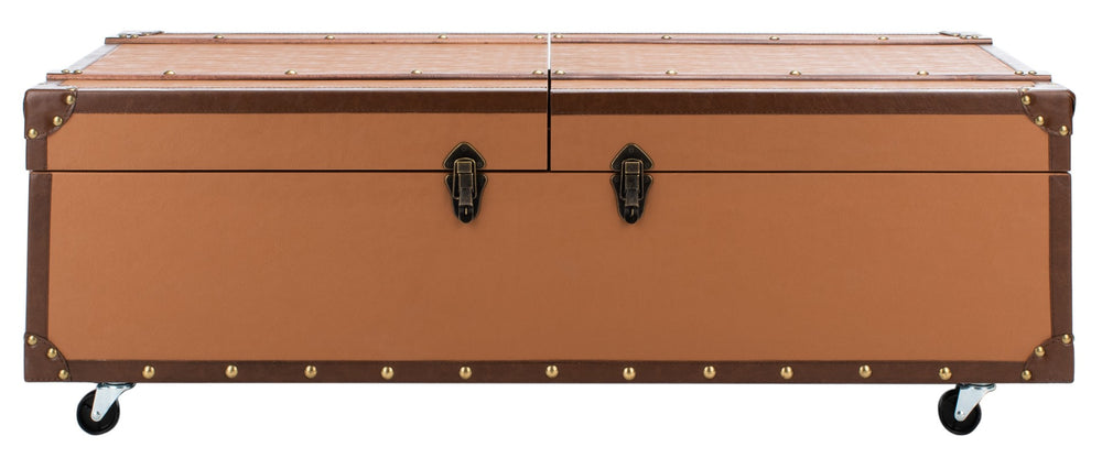 Safavieh Zoe Vintage Steamer-Trunk Coffee Table With Wine Rack & Storage For Stylish Living Room Décor FOX9515E