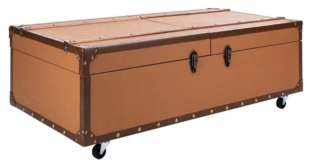 Safavieh Zoe Vintage Steamer-Trunk Coffee Table With Wine Rack & Storage For Stylish Living Room Décor FOX9515E