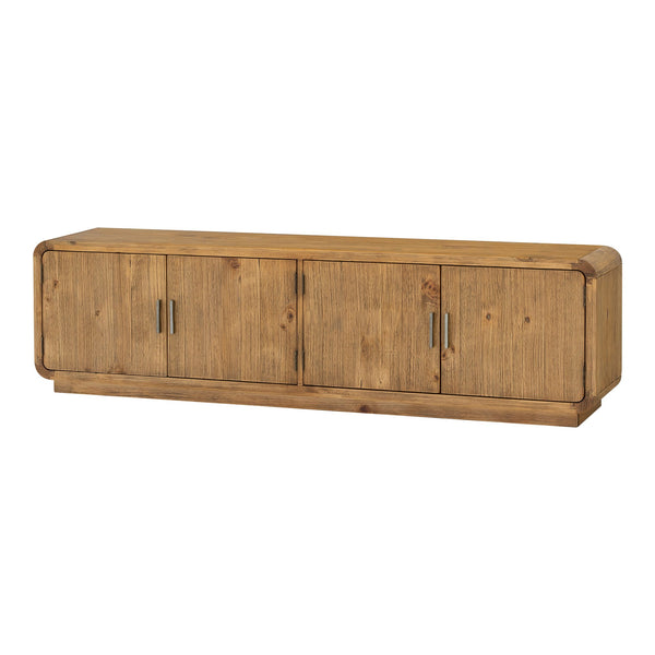 Moe's Home Monterey Media Cabinet - Rustic Pinewood Design With Ample Storage And Elegant Curved Silhouette Natural Solid Pine,Plywood Shelves,Back & Bottom Panels Fr-1027-21
