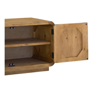 Moe's Home Monterey Media Cabinet - Rustic Pinewood Design With Ample Storage And Elegant Curved Silhouette Natural Solid Pine,Plywood Shelves,Back & Bottom Panels Fr-1027-21