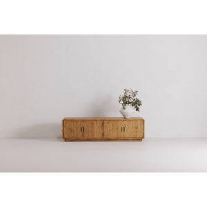 Moe's Home Monterey Media Cabinet - Rustic Pinewood Design With Ample Storage And Elegant Curved Silhouette Natural Solid Pine,Plywood Shelves,Back & Bottom Panels Fr-1027-21