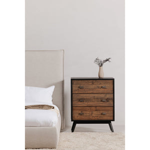 Moe's Home Nova 3-drawer Nightstand With Rustic Two-tone Finish, Sustainable Reclaimed Pine & Ample Storage Black New Pine Frame With Reclaimed Pine Face Boards,New Pine Base Fr-1034-02