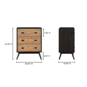 Moe's Home Nova 3-drawer Nightstand With Rustic Two-tone Finish, Sustainable Reclaimed Pine & Ample Storage Black New Pine Frame With Reclaimed Pine Face Boards,New Pine Base Fr-1034-02