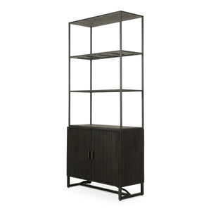 Moe's Home Sierra Bookshelf - Industrial Reclaimed Pine With Iron Frame, Adjustable Shelves & Stylish Storage Solution Black New Pine Frame With Reclaimed Pine Face Boards,Iron Frame Fr-1043-02-0