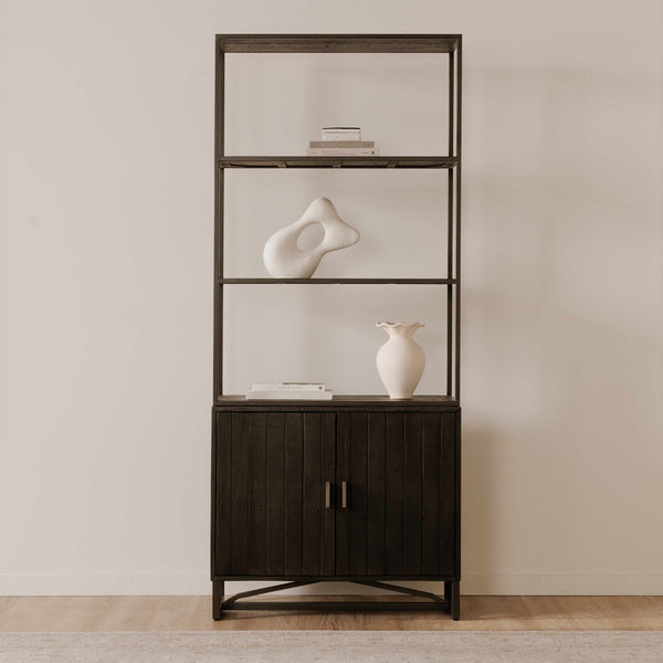 Moe's Home Sierra Bookshelf - Industrial Reclaimed Pine With Iron Frame, Adjustable Shelves & Stylish Storage Solution Black New Pine Frame With Reclaimed Pine Face Boards,Iron Frame Fr-1043-02-0