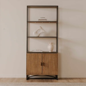 Moe's Home Sierra Bookshelf - Industrial Reclaimed Pine With Iron Frame, Adjustable Shelves & Stylish Storage Solution Natural New Pine Frame With Reclaimed Pine Face Boards,Iron Frame Fr-1043-24-0