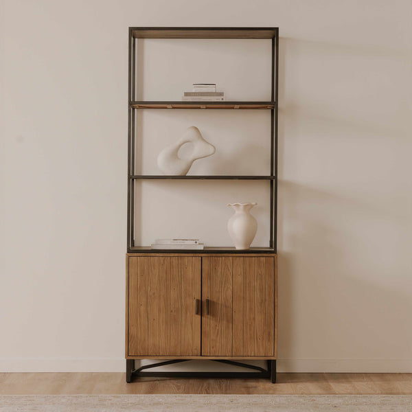 Moe's Home Sierra Bookshelf - Industrial Reclaimed Pine With Iron Frame, Adjustable Shelves & Stylish Storage Solution Natural New Pine Frame With Reclaimed Pine Face Boards,Iron Frame Fr-1043-24-0