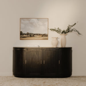 Moe's Home Nicola Rustic Sideboard With Curved Doors And Modern Design For Stylish Dining Spaces - 35" Height Black Reclaimed Pine,Plywood Fr-1044-02
