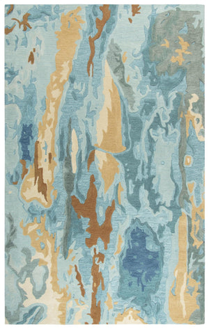 Alora Decor Flare Hand-Tufted Wool Rug With Sculpted Carving, Abstract Blue-Beige Palette For Large Rooms 5' x 8' FLAFR1001AA000508