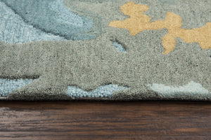 Alora Decor Flare Hand-Tufted Wool Rug With Sculpted Carving, Abstract Blue-Beige Palette For Large Rooms 5' x 8' FLAFR1001AA000508