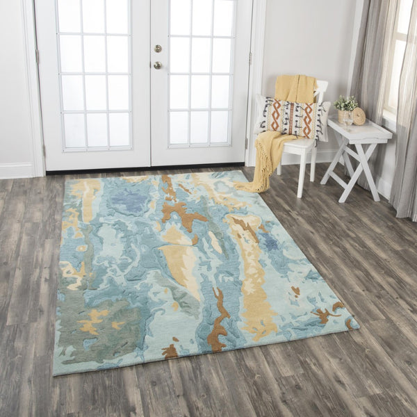 Alora Decor Flare Hand-Tufted Blue Runner Rug 100% Wool 2'6"X8' Hand-Carved Cut-And-Loop Texture, Modern Elegance FLAFR1001AA002608