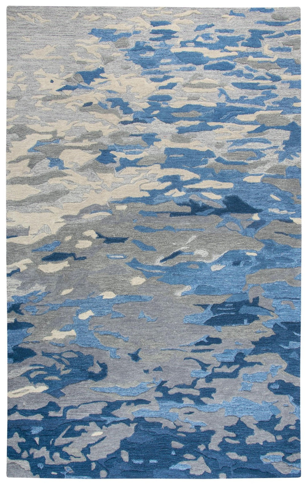 Alora Decor Flare Hand-Tufted Wool Rug With Blue Gray Ivory Ripples, Cut-And-Loop Texture & Carved Detail 5' x 8' FLAFR100500090508