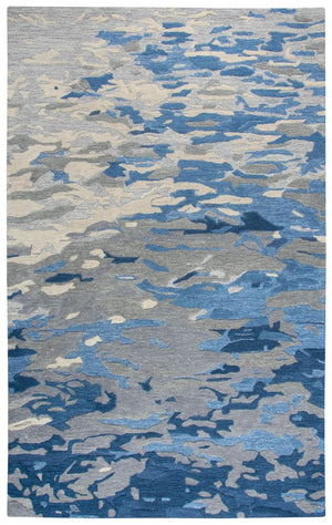Alora Decor Flare Hand-Tufted Wool Rug With Blue Gray Ivory Ripples, Cut-And-Loop Texture & Carved Detail 5' x 8' FLAFR100500090508