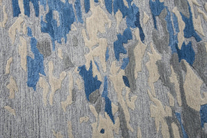 Alora Decor Flare Hand-Tufted Wool Runner 2'6"X8' — Abstract Blue Gray Ivory Flare Pattern, Cut-Loop Texture FLAFR100500092608