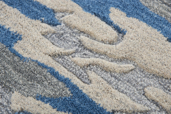 Alora Decor Flare Hand-Tufted Wool Rug With Blue Gray Ivory Ripples, Cut-And-Loop Texture & Carved Detail 5' x 8' FLAFR100500090508