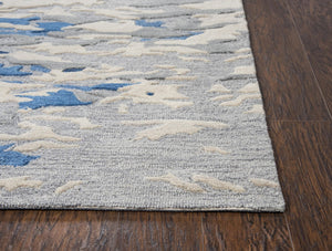 Alora Decor Flare Hand-Tufted Wool Runner 2'6"X8' — Abstract Blue Gray Ivory Flare Pattern, Cut-Loop Texture FLAFR100500092608