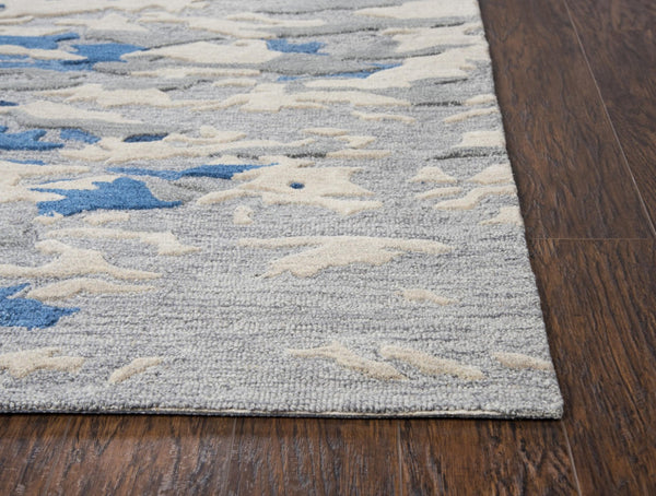 Alora Decor Flare Hand-Tufted Wool Runner 2'6"X8' — Abstract Blue Gray Ivory Flare Pattern, Cut-Loop Texture FLAFR100500092608