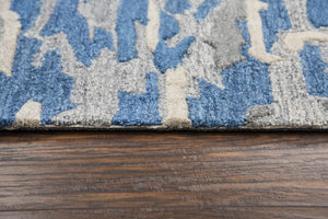 Alora Decor Flare Hand-Tufted Wool Rug With Blue Gray Ivory Ripples, Cut-And-Loop Texture & Carved Detail 5' x 8' FLAFR100500090508
