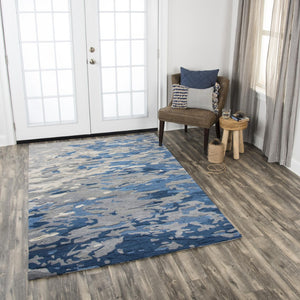 Alora Decor Flare Hand-Tufted Wool Rug With Blue Gray Ivory Ripples, Cut-And-Loop Texture & Carved Detail 5' x 8' FLAFR100500090508